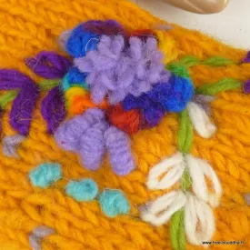 Mitaines femme en laine safran fleur lilas, chaudes et artisanales - Mitaines en laine du Népal