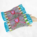 Mitaines grises en laine femme, fleur brodée, chaudes et artisanales - Mitaines en laine du Népal