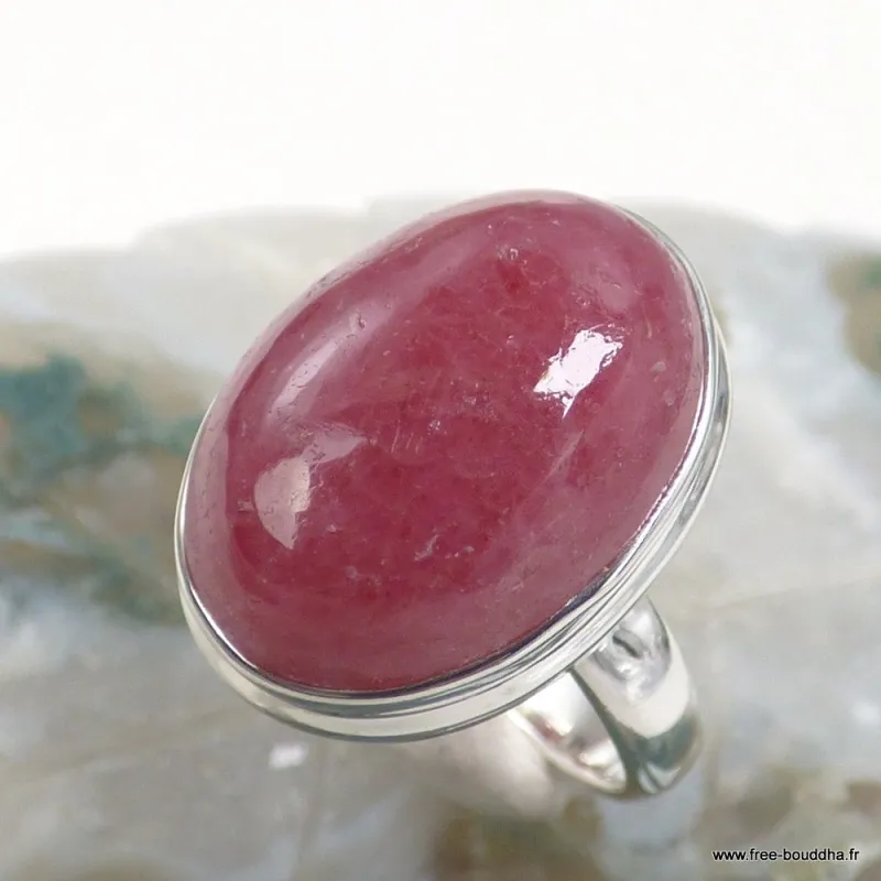 Bague rhodonite rose sans veines en argent, taille 56 | Eveil Oriental