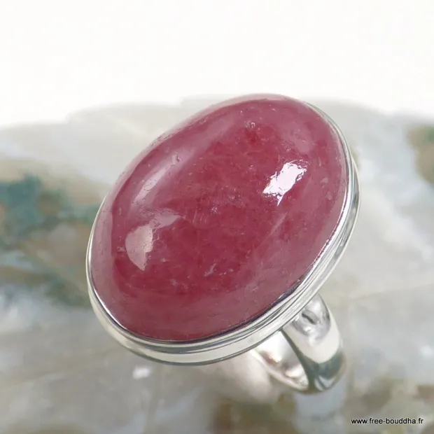 Bague rhodonite rose sans veines en argent, taille 56 | Eveil Oriental
