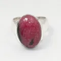 Bague rhodonite ovale rose vif, argent 925, taille 53 | Eveil Oriental