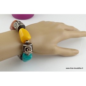Gros Bracelet tibétain perles de Dzi et synthèse Bracelets tibétains bouddhistes BRTIB1