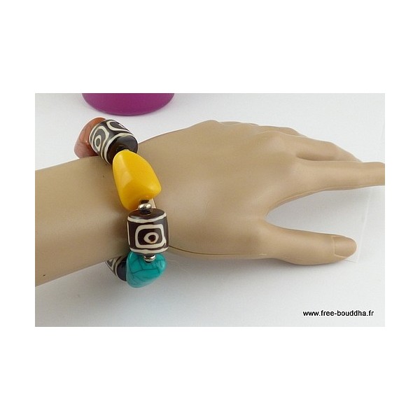 Gros Bracelet tibétain perles de Dzi et synthèse Bracelets tibétains bouddhistes BRTIB1