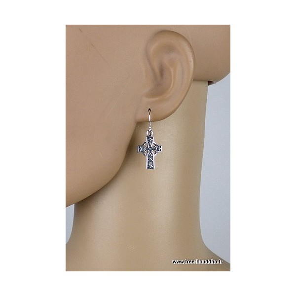 Boucles d'oreilles CROIX CELTIQUE Pendentifs pierres naturelles MB11