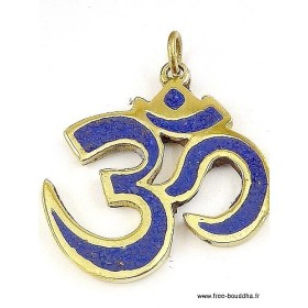 Pendentif tibétain OM HINDOUISTE laiton lapis lazuli Bijoux tibetains bouddhistes 6002.1