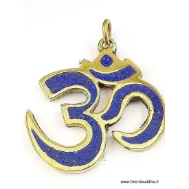 Pendentif tibétain OM HINDOUISTE laiton lapis lazuli - Pendentifs tibétains bouddhistes