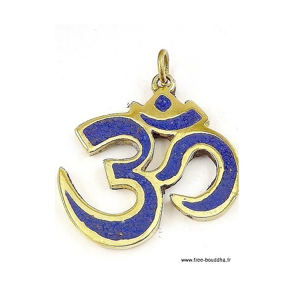 Pendentif tibétain OM HINDOUISTE laiton lapis lazuli Bijoux tibetains bouddhistes 6002.1