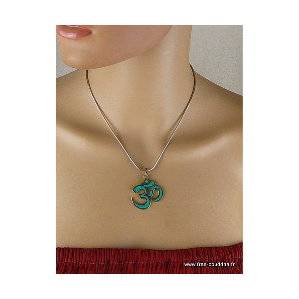 Pendentif tibétain OM HINDOUISTE laiton lapis lazuli Bijoux tibetains bouddhistes 6002.1