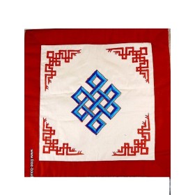 Housse de coussin brodé rouge et bleu NOEUD SANS FIN Décoration tibétaine housse 3