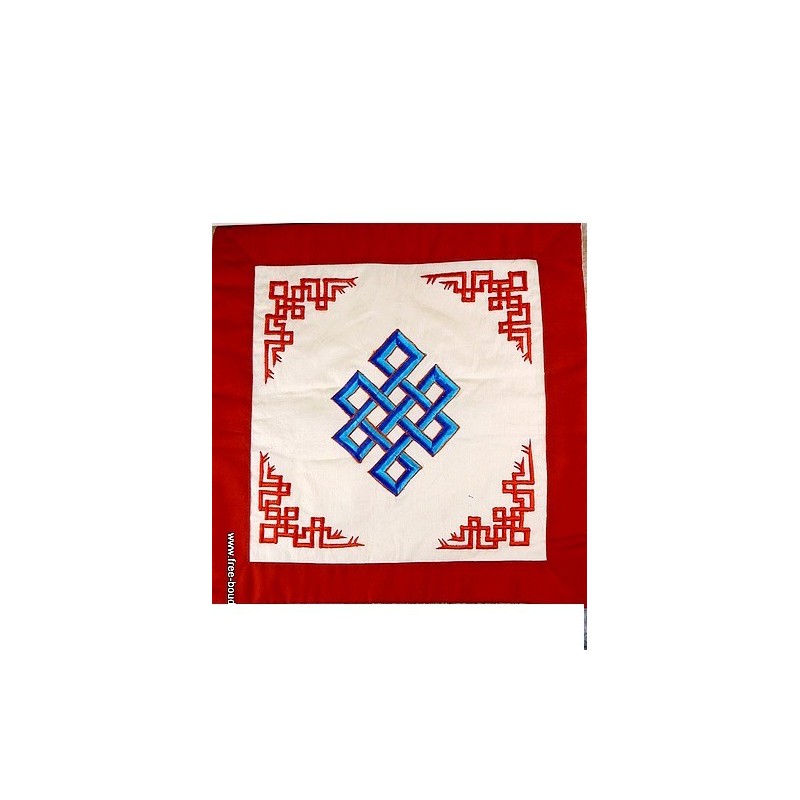 Housse de coussin brodé rouge et bleu NOEUD SANS FIN Décoration tibétaine housse 3