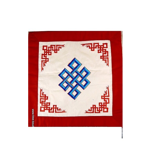 Housse de coussin brodé rouge et bleu NOEUD SANS FIN Décoration tibétaine housse 3