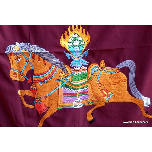 Tenture tibétaine portière Cheval Lungta bordeau Tentures tibétaines Bouddha TEN LB15