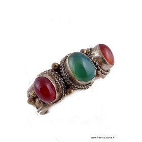 Bague tibétaine Onyx vert et Cornaline t 62+ Bagues tibétaines bouddhistes ref 5