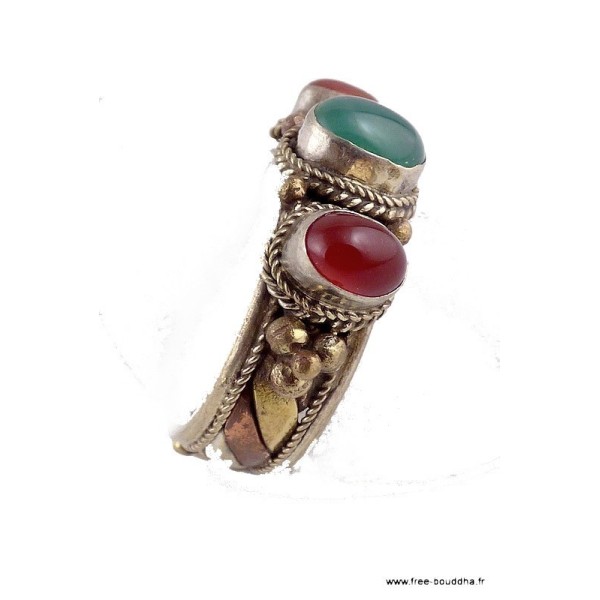 Bague tibétaine Onyx vert et Cornaline t 62+ Bagues tibétaines bouddhistes ref 5