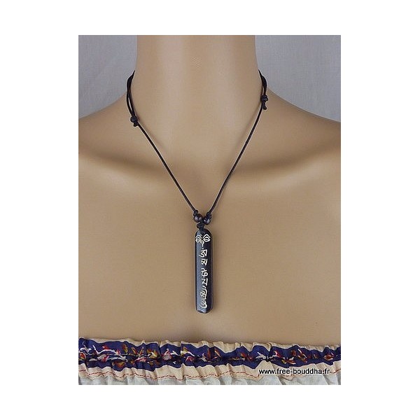 Collier tibétain Mantra vertical gravé sur os blanc Bijoux tibetains bouddhistes WN3