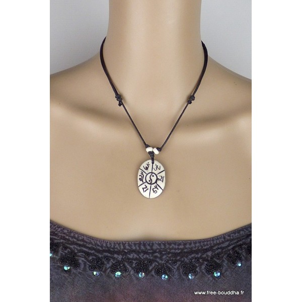 Collier tibétain oval Mantra de Chenrezi Bijoux tibetains bouddhistes WN28