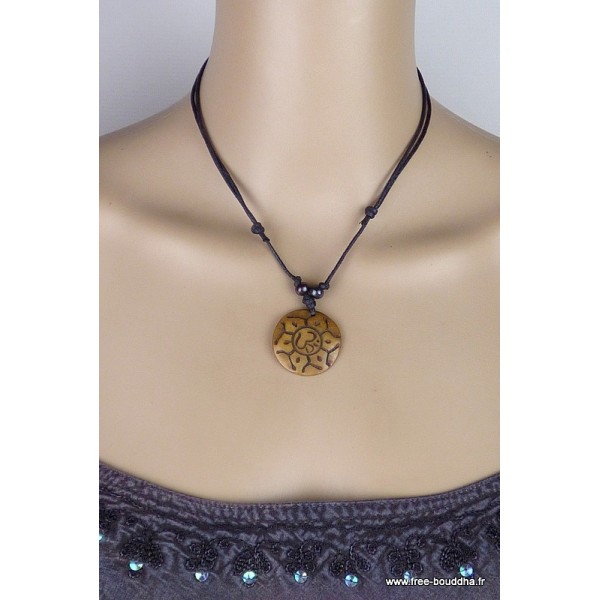 Collier tibétain Om forme fleur Bijoux tibetains bouddhistes WN29