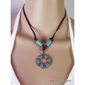 Pendentif tibétain mantra bouddhiste sur turquoise - Pendentifs tibétains bouddhistes