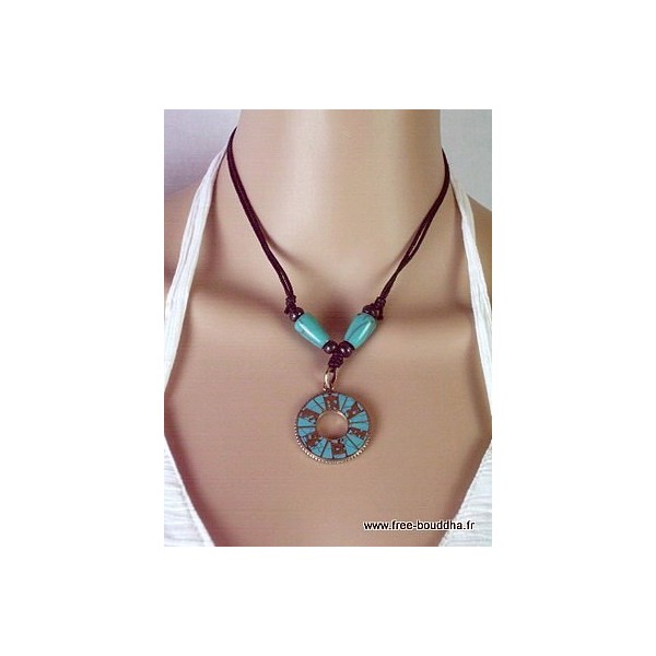 Pendentif tibétain mantra bouddhiste sur turquoise Bijoux tibetains bouddhistes BHP55