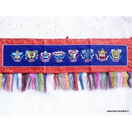 Tenture tibétaine dessus de porte bleu brodé Tentures tibétaines Bouddha TSA3