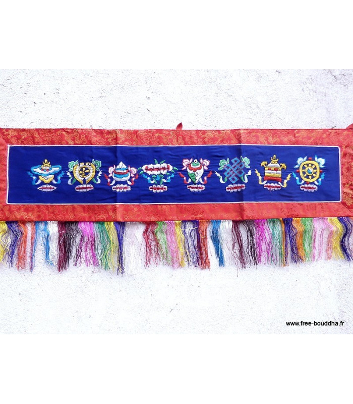 Tenture tibétaine dessus de porte bleu brodé Tentures tibétaines Bouddha TSA3 Tenture tibétaine dessus de porte bleu brodé Tentures tibétaines Bouddha TSA3