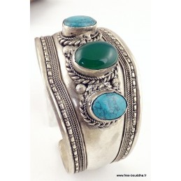 Gros Bracelet tibétain Onyx vert et Turquoise Bijoux tibetains bouddhistes ref 03.5