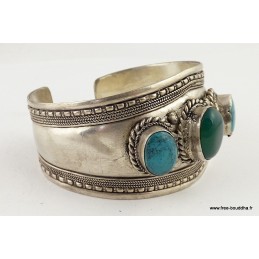 Gros Bracelet tibétain Onyx vert et Turquoise Bijoux tibetains bouddhistes ref 03.5