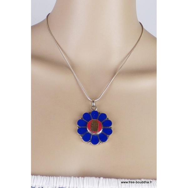 Pendentif tibétain fleur Kalachakra Bijoux tibetains bouddhistes ref 35.6