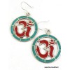 Boucles d'oreilles tibétaines créoles corail turquoise Bijoux tibetains bouddhistes ABN9