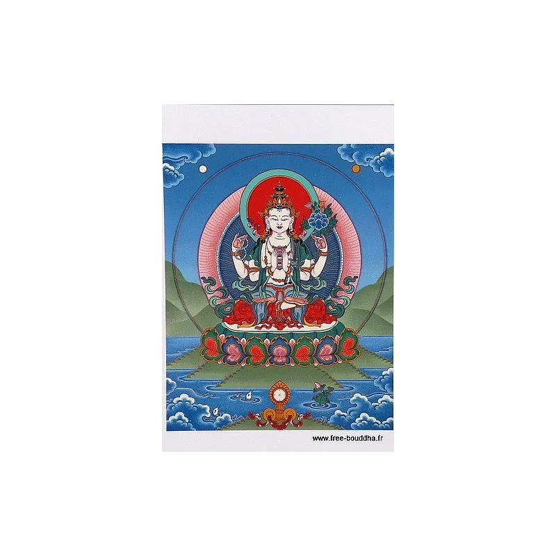 Carte postale bouddhiste CHENREZI 4 BRAS - Cartes postales bouddhistes