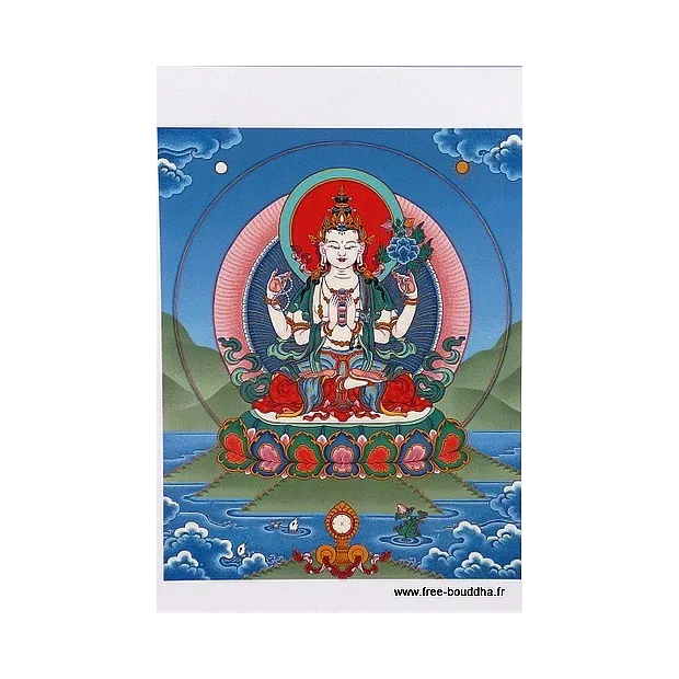 Carte postale bouddhiste CHENREZI 4 BRAS - Cartes postales bouddhistes