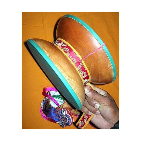 Damaru tibétain de rituel 23 cm Instrument de musique Bouddhiste DAMA23