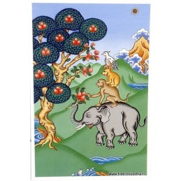 Carte postale bouddhiste QUATRE AMIS Objets rituels bouddhistes CPB33
