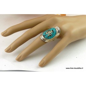 Bague tibétaine Symbole Om en turquoise Bagues tibétaines bouddhistes REF 4181