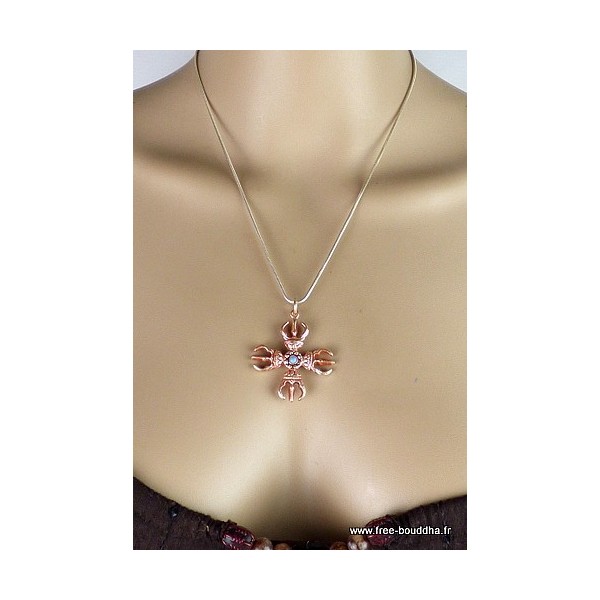 Pendentif tibétain DOUBLE DORJE Bijoux tibetains bouddhistes ref 4179