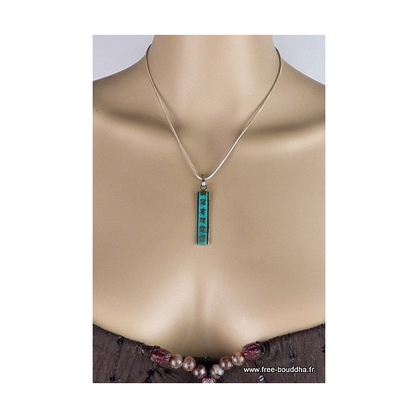 Pendentif tibétain bouddhiste Mantra en turquoise Bijoux tibetains bouddhistes ref 4135