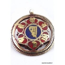 Pendentif tibétain réversible Om et Kalachakra en métal.