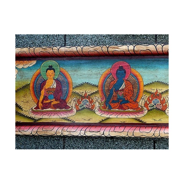 Tableau bouddhiste 5 Bouddhas Tentures tibétaines Bouddha TAB6
