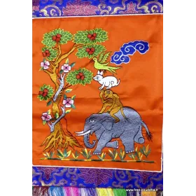 Tenture bouddhiste Quatre Amis couleur orange - Tentures bouddhistes