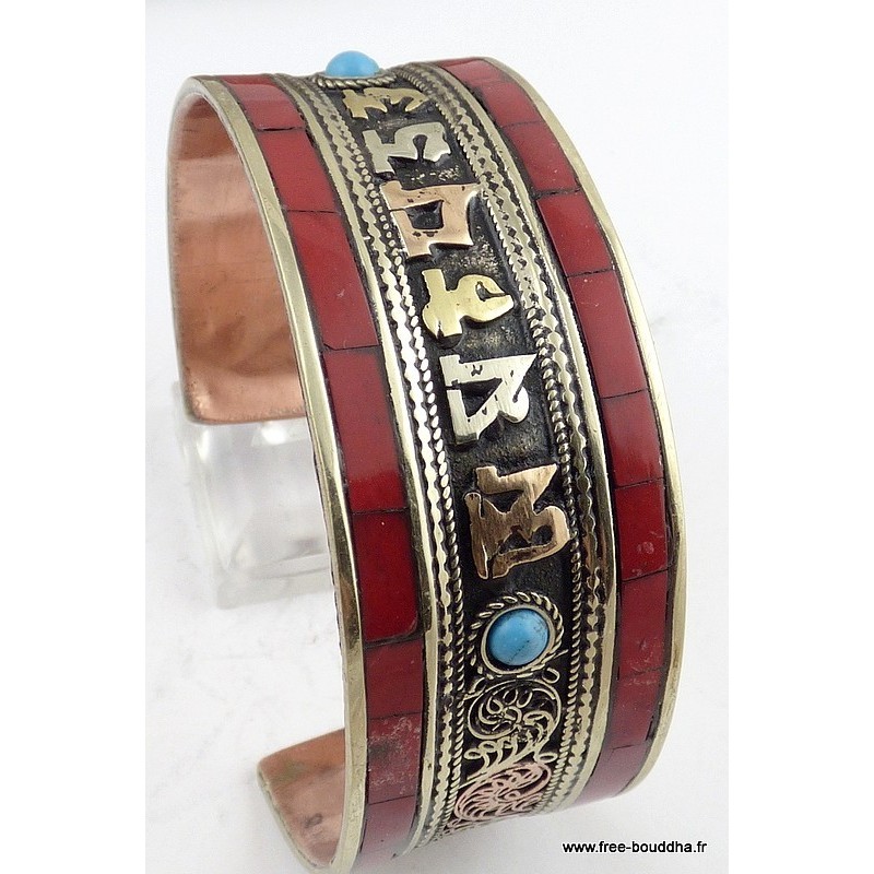Bracelet tibétain mantra de Chenrezi et corail Bijoux tibetains bouddhistes BHB3.1