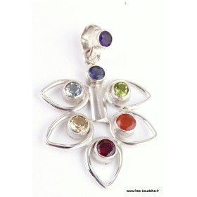 Bijou chakra pendentif FEUILLE 7 PIERRES Pendentifs pierres naturelles Z13