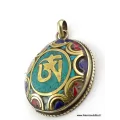 Pendentif orné du Om tibétain couleur turquoise - Pendentifs tibétains bouddhistes
