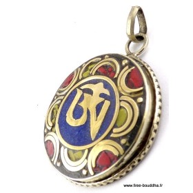 Pendentif orné du Om tibétain couleur lapis lazuli Bijoux tibetains bouddhistes ABT24