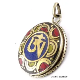 Pendentif orné du Om tibétain couleur lapis lazuli - Pendentifs tibétains bouddhistes