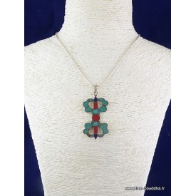 Pendentif tibétain dordjé vajra bouddhiste couleur corail