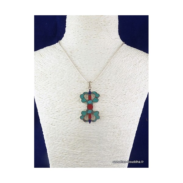 Pendentif tibétain dordjé vajra bouddhiste couleur corail Bijoux tibetains bouddhistes PDOR3.1