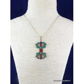 Pendentif tibétain Dordjé vajra couleur turquoise - Pendentifs tibétains bouddhistes