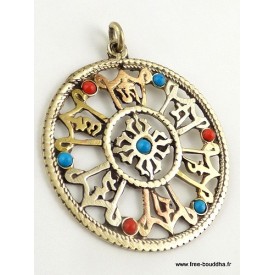 Bijou tibétain artisanal – Dordjé & signes auspicieux en métal deux tons