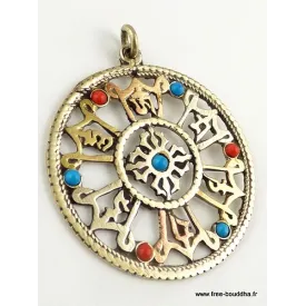Pendentif tibétain Dordjé signes auspicieux - Pendentifs tibétains bouddhistes