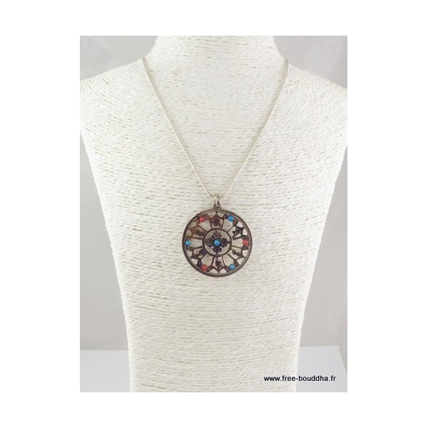 Pendentif tibétain Dordjé signes auspicieux Bijoux tibetains bouddhistes PDOR2